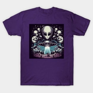 Grey Aliens in a UFO T-Shirt